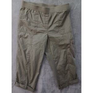Chicos  Sz 14 Khaki Cargo Capri Pants Cropped Olive Green Elastic Waist Casual‎